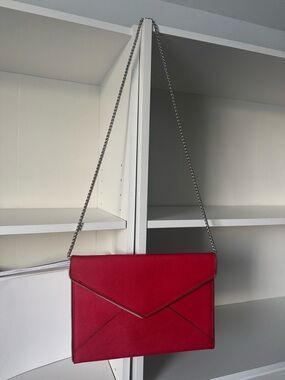 Rebecca Minkoff Leo Clutch vibrant red envelope-style leather bag EUC